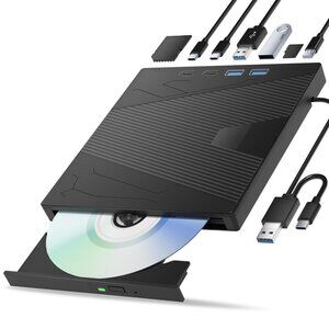 External CD/DVD Drive for Laptop, Burner, 7-in-1, USB 3.0 & Type-C for laptop.
